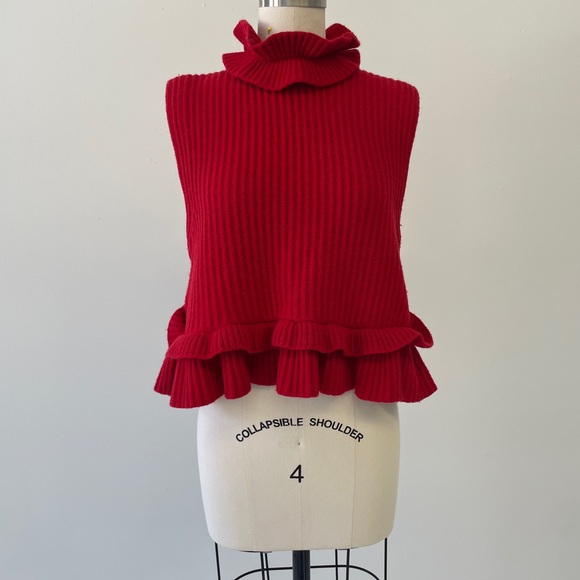 Ganni Sweaters - Like new Ganni red ruffled sweater vest